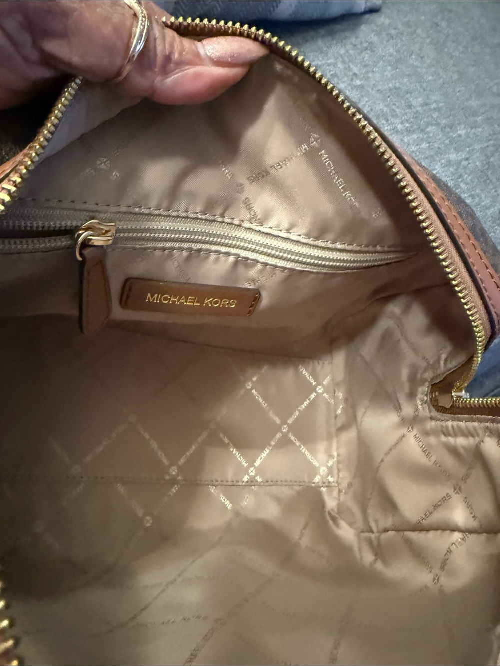 Michael Kors Chocolate Brown MK Signature Satchel with Leather Trim - Picture 6 of 6